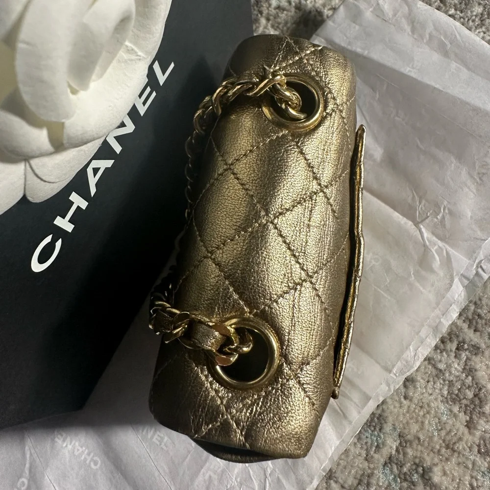 CHANEL Vintage Leather Classic Flap Micro Bag Pouch in Gold - Picture 5 of 16